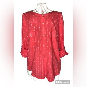 LOFT SEERSUCKER WOMENS ONE BUTTON UP SLEEVE BLOUSE X-LARGE